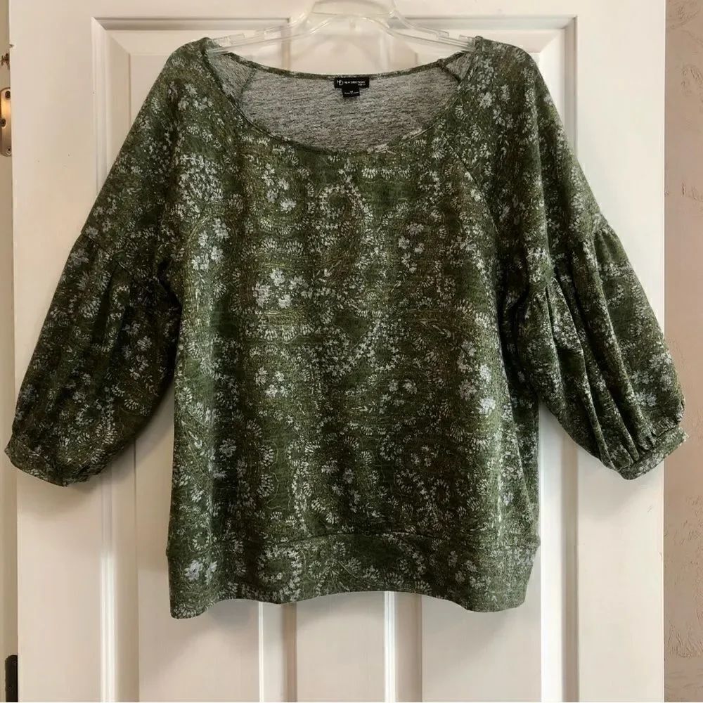 New Directions Curvy Women’s Green Floral Blouse Size XL
